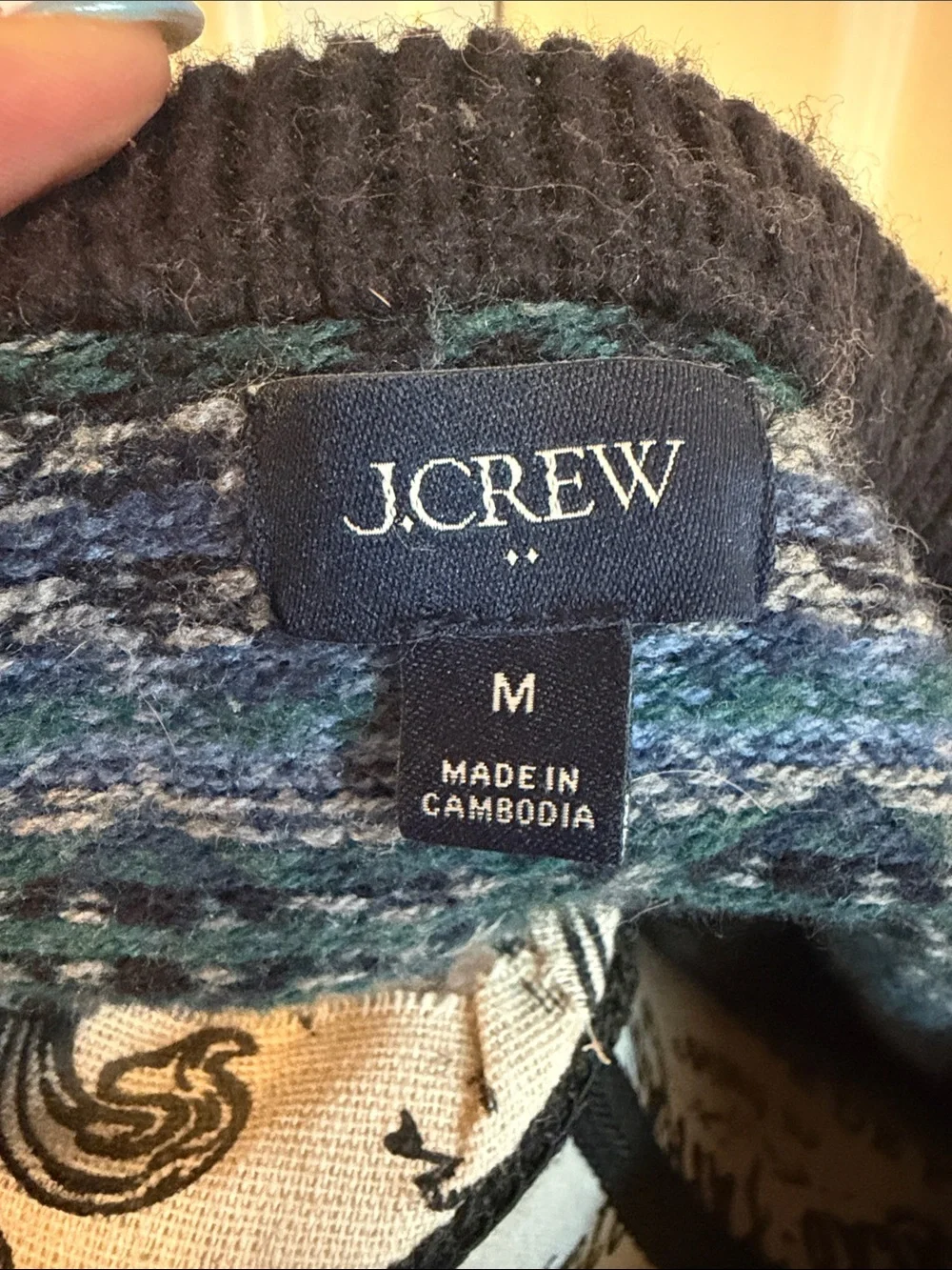 J.Crew Blue & Navy Patterned Sweater - Medium